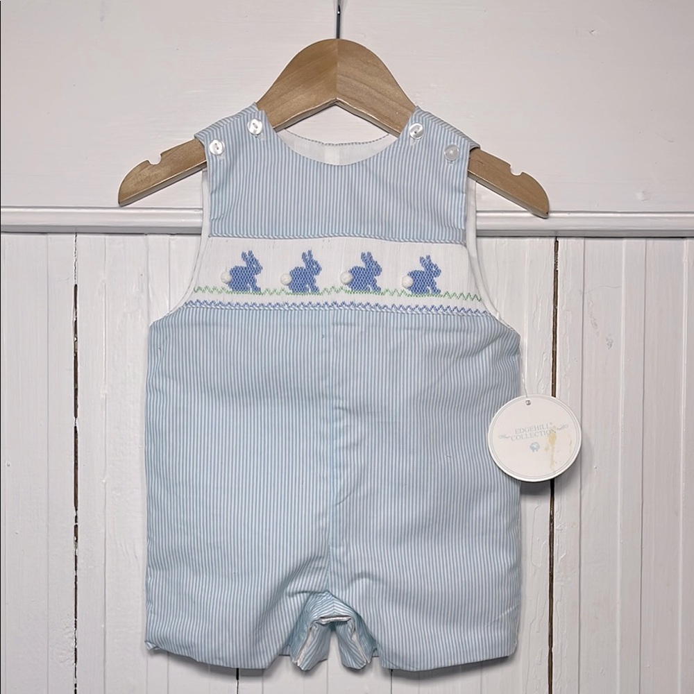 EDGEHILL COLLECTION NWT Boys Classic Smocked Bunny Jon Jon Romper